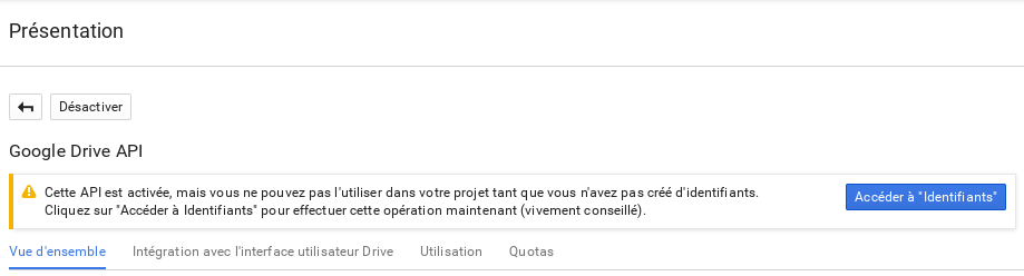 Écran de création des identifiants client.