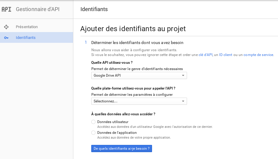 Création des identifiants.