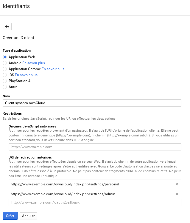 Création des identifiants client.